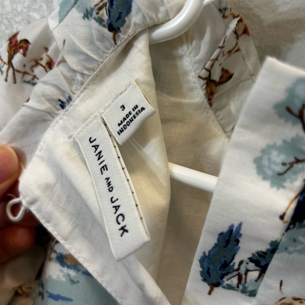 Janie and Jack Equestrian Print Dress - White and Blue - Picture 2 of 3